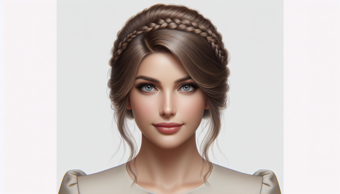 Woman showcasing medium hair styled in an elegant half-up style with a fishtail braid, suitable for both casual and formal occasions.