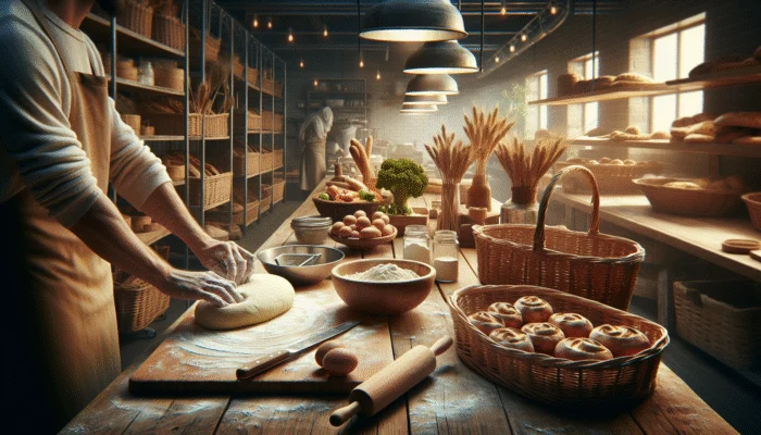 Local artisan bakery promoting organic ingredients, daily bread-baking, and sustainable practices, appealing to quality-focused customers.