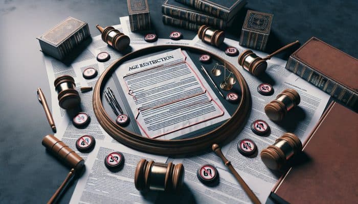 Debt Consolidation Loan Age Restrictions: Navigating UK Rules | DCL Legal document with highlighted age restrictions, surrounded by law books and gavels.