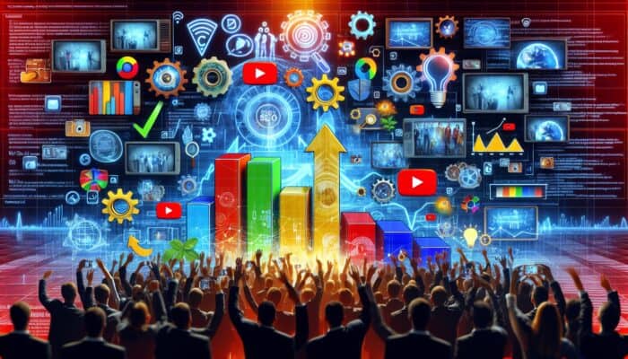 A colourful digital interface showing various YouTube playlists with thumbnails, boosting engagement and SEO.