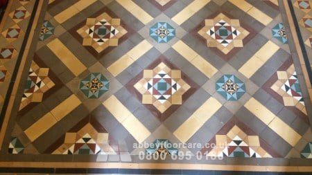 restored Victorian Minton tile floor in Walsall with clearer colour