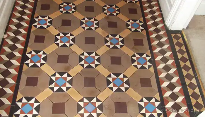 Victorian clay tile hallway in Blyth after cleaning and breathable protective sealing