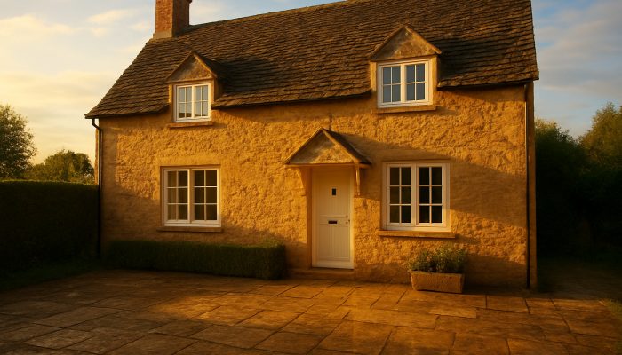 Bright Nether Compton cottage illuminated by sunlight with sparkling windows and fresh linens after a thorough cleaning.