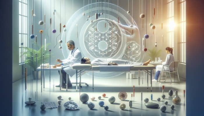 A tranquil NHS clinic illustrating the integration of acupuncture with fertility treatments, symbolising a holistic care approach.
